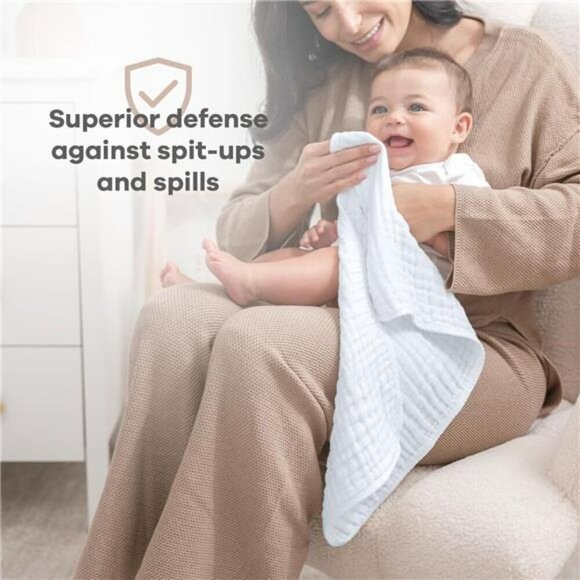 Comfy Cubs Muslin Baby Burp Cloths Pack 10 Large 6 Layer Soft Cotton White - Picture 4 of 7